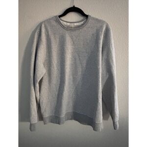 Jachs New York Grey / White Striped Crew Neck Pullover Fleece Sweatshirt Large L